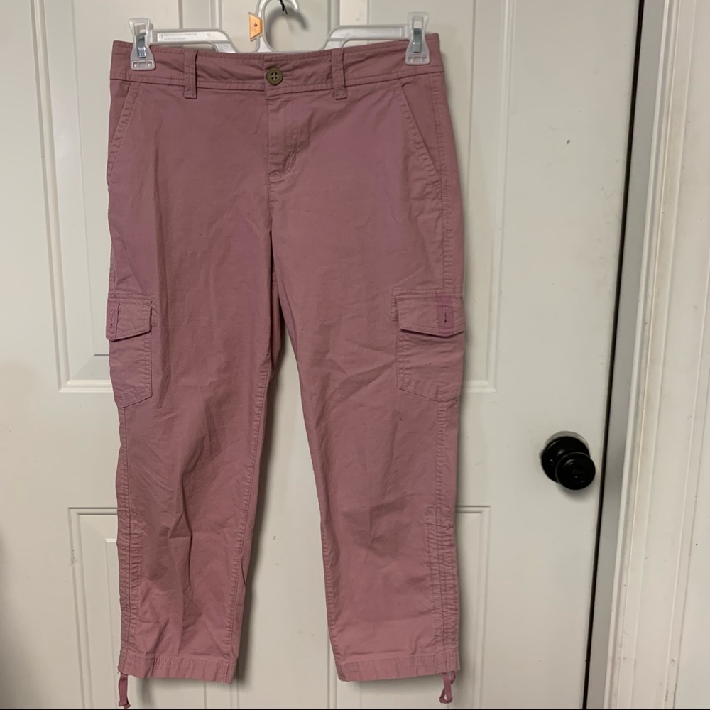 Eddie Bauer Specially Dyed Cargo Capris Drawstring Legs with Ties Sz 2